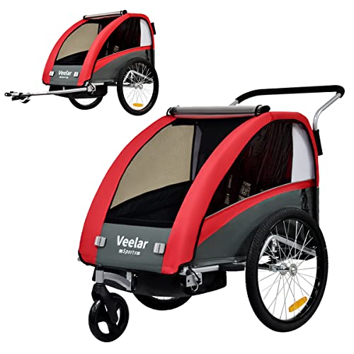 Tiggo VS 2 in 1 kinderaanhanger fietsaanhanger aanhanger met buggy set + vering 60302 (rood)