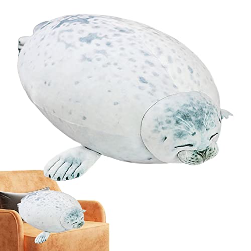 Umifica Pluche zeehondkussen, mollig blobzeehondkussen, schattige zeehond knuffel katoen knuffels (wit, 30cm)