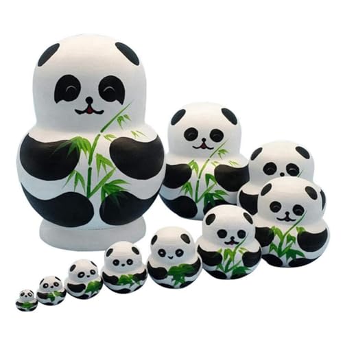 Veenewy Set van 10-laags stapelbare inschuifpoppen, schattig panda-motief, Matrioshka-speelgoed