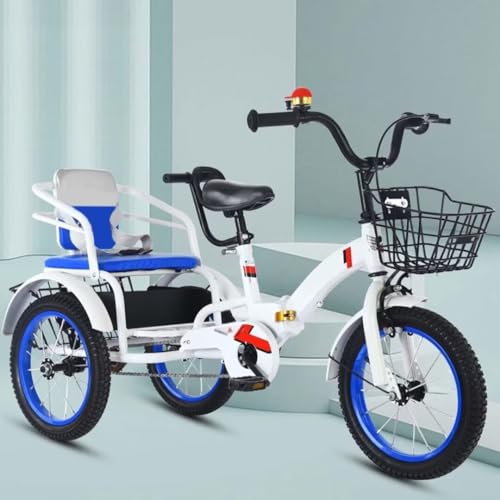 LSQXSS Opvouwbare cruiser-driewieler voor kinderen van 3-10 jaar,tandem-driewieler voor peuters met passagiersstoel achterin,driewieler-riksja-driewielers met spaakwiel met luchtbanden,kindertrikes