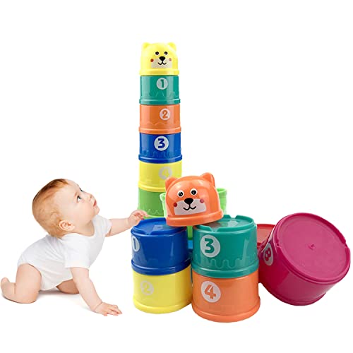 NIWWIN 8 stuks stapelbekers, sorteren en stapelspeelgoed, badspeelgoed, speelgoed voor de vroege ontwikkeling. Meerkleurige stapelcups, geschikt voor kinderen ouder dan 6 maanden. (9 Stuks)