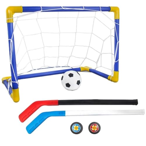 Murezima Kids Mini Hockey Set, 2 in1 peuterhockey set met mini -doelnet, hockeystick, hockey, voetbal, hockey en bal binnenshuis kniehockey set achtertuin voetbalwedstrijden