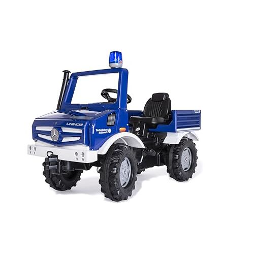 ROLLY TOYS Unimog THW 038305 Pedaalauto vanaf 3 jaar (auto om zelf te rijden, met knipperlicht, trapvoertuig, trapauto voor kinderen, kindervoertuig, blauw)