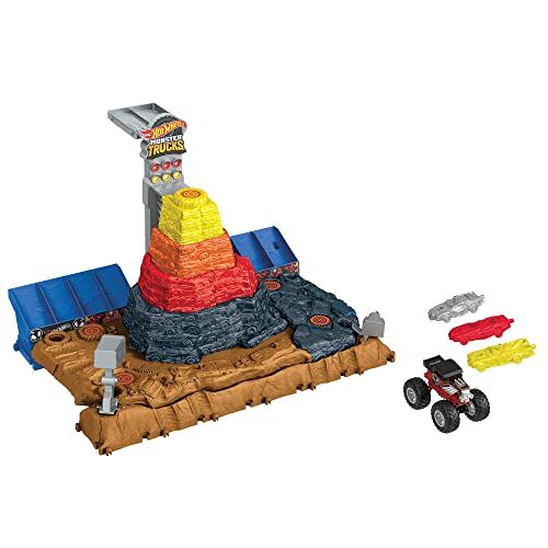 Hot Wheels ​ Monster Trucks Arena Smashers Bottenschudder Ultieme Verpletter Tuin speelset, inclusief 1 exclusieve Bottenschudder en 3 auto's om te verpletteren, HNB96