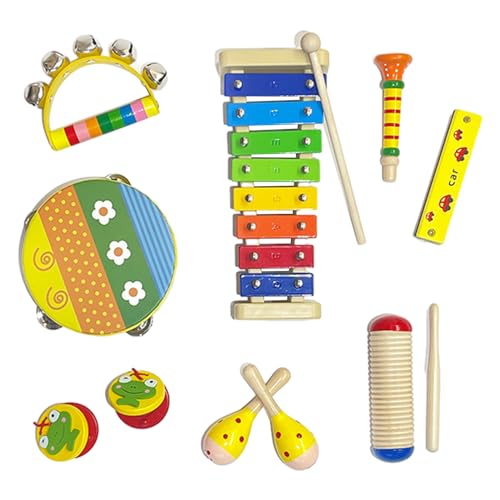 GEDOX Peuterinstrumentenset, houten shakers muziekspeelgoed, percussie-instrumenten Educatief speelgoed, tamboerijn muziekinstrumentenset voor jongens, meisjes en peuters