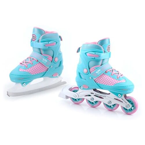 SMJ sport SMJ Lily Set van 2-in-1 inliner/schaatsen, verstelbaar, ABEC-7 rolschaatsen, om te bouwen tot schaatsen, turquoise/roze (S (30-33))