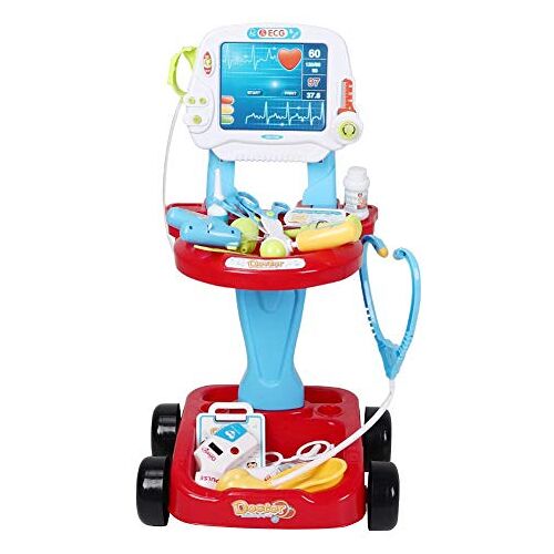 Oumij1 Toy Medical Kit Kids Doctor Cart Rollenspel Voor Kinderen Educatief Speelgoed Voor Peuters Simulatie Doctor Accessories Kit Doctor Pretend Play Set Met Stethoscoop(Blauw + rood)