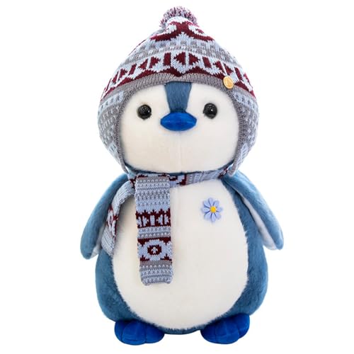 Herfair Pinguïn knuffeldier, pinguïn pluche pop met capuchon, pinguïn knuffeldier, cadeau (20 cm, blauw)