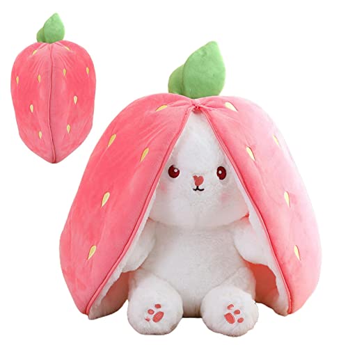 Bavokon Bunny Doll Plush Toy,Easter Bunny Stuffed Animal Doll,Cute Hide and Seek Bunny Plush Toy,Soft Hugging Pillow Toy,Easter Gift for Boys Girls,Easter Decor,Turn Into Rabbit Fruit Doll Carrot Strawberry