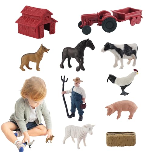 ptumcial Boerderij dierenspeelgoed 10 stks/set realistische mini schuur speelgoed veilig pvc kleine mensen educatieve poppenhouse boerderij boerderij dieren figuren boerderij dier speelgoed