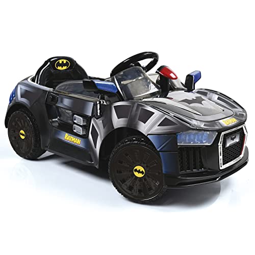 Hauck E-Batmobile Elektrische auto voor kinderen, 6 V, met led, riem en vleugeldeuren, Batman zwart, groot