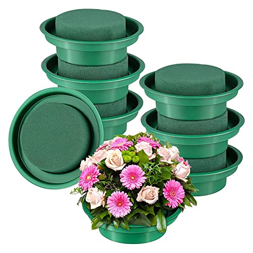 Axaooqeld Set van 8 ronde bloemschuimblokken DIY bloemstuk kit groene ronde natte bloemschuim blokken voor bruiloftsdecoratie