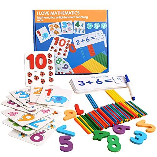 Xzbling Wiskundetelstokjes, telstokjes voor wiskunde voor kinderen   Tellen van staven nummerkaarten Wiskundeleerset,Stem Toys Homeschoolbenodigdheden Leermiddelen Wiskundige manipulaties voor de