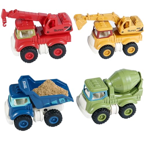 Banaone Speelgoedauto vanaf 1, 2, 3 jaar, 4 stuks bouwvoertuigen, speelgoed, graafmachine, speelgoed, auto, speelgoedauto's, bouwvoertuigen, minigraafmachine, speelgoedauto voor kinderen (B)