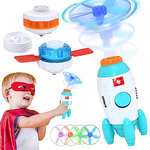 CENMOO Vliegend schijfspeelgoed, Draai vliegend speelgoed Schijflancering Sky Spin Space Spinner Stem Toy,Verjaardagscadeaus Stam Speelgoed Raketvorm Tol Speelgoed voor buitenspelen Kinderen