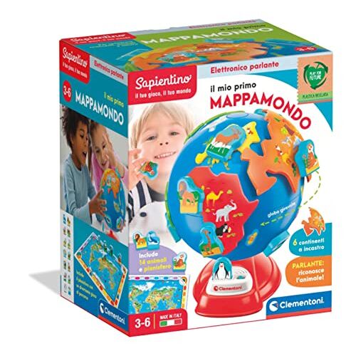 Clementoni 17730 Sapientino Mijn eerste wereldbol Interactieve sprekende wereldbol (Italiaanse versie), wereldbol voor kinderen 3 jaar Made in Italy