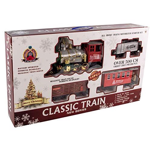 Spetebo XXL kersttrein met 530 cm rails 24-delige spoorweg met licht en treingeluid trein met locomotief en 3 wagons