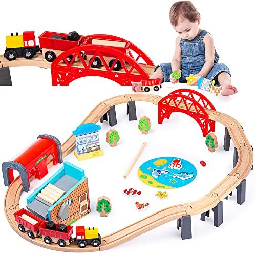 Green series Houten spoorbaan set voor kinderen spoorweg kinderen   speelgoed trein, 48 delen, 213 cm lang   houten trein, houten spoorweg   Model GS6151