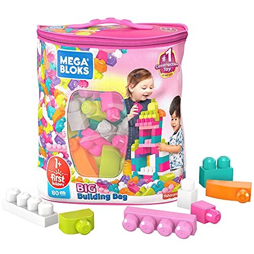 Mega Bloks 80-delige bouwset met roze ecologische tas, babyspeelgoed + 1 jaar (Mattel DCH62)