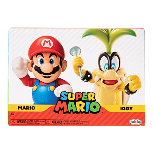 Super Mario Nintendo 411824  Superfiguren, 10 Cm, Verpakking Van 2 Stuks: Mario Vs. Iggy Koopa-Speelfiguren, Gekleurd