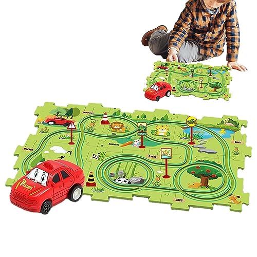 Gomice Puzzelbaan,Grappig en duurzaam spoorwagenbaanspeelgoed Treinbaanset, educatief speelgoed, autobaanspeelgoed, baanauto-speelset voor kinderen, jongens en meisjes vanaf 3 jaar