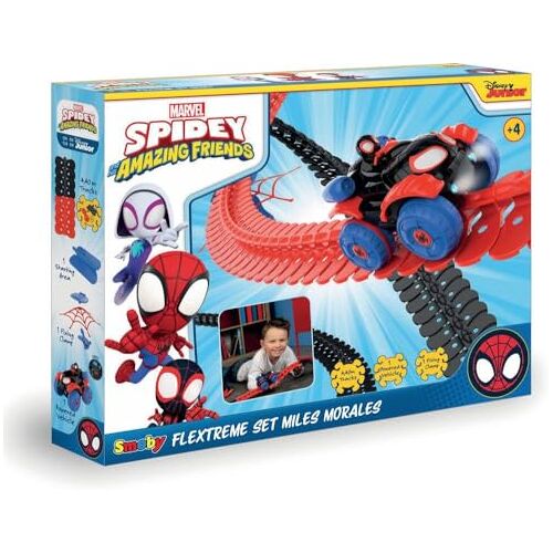 Smoby Spidey FleXtreme Spin Set – 4,40 m autocircuit – 184 flexibele en modulaire tracks + 1 morele voertuig lichteffecten – 180926