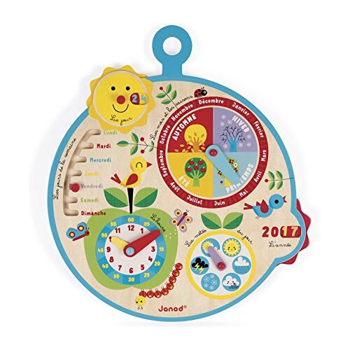 Janod J09617 Leerkalender voor kinderen, Outdoor Fil du Temps", van hout, voor kinderen vanaf 3 jaar, Franse versie