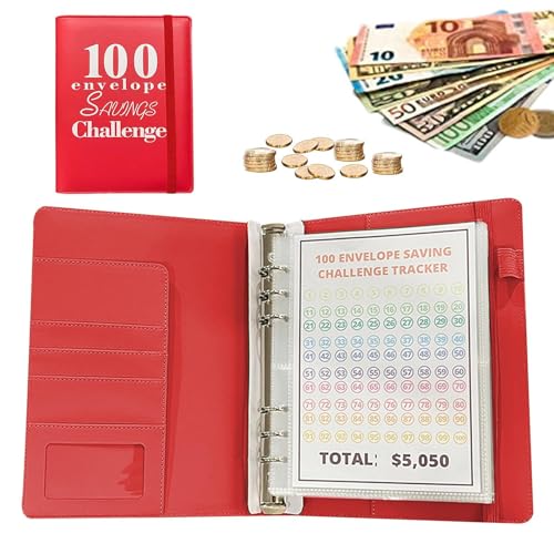 Yiurse 100 Enveloppenbesparing Challenge Binder   Budgetplannerboek met contante enveloppen Spaarmap voor geldenveloppen om gemakkelijk geld te besparen