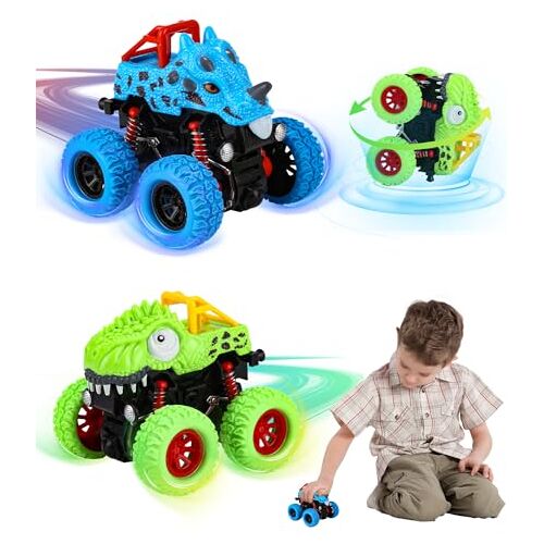 TIDEVAN Monster Truck, 2 stuks dinosaurus 360 graden draaibare autocadeaus voor jongens, kinderen vanaf 3 jaar