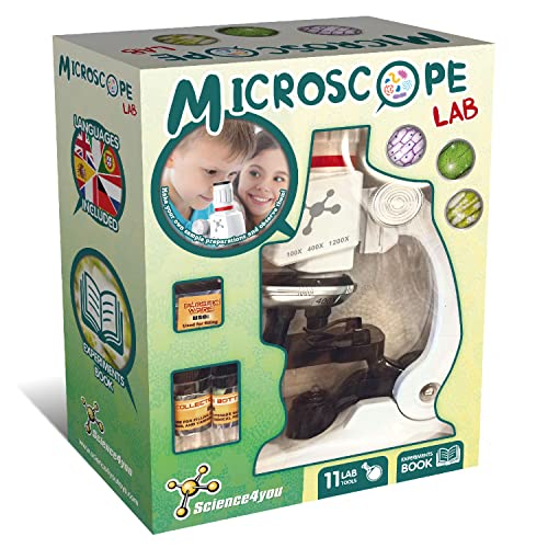 Science4you Microscoop Lab: Microscoop voor kinderen + Handleiding met experimenten + 11 Lab tools, Science Kit en cadeau voor kinderen van 6 7 8 9 10 11 12+ jaar