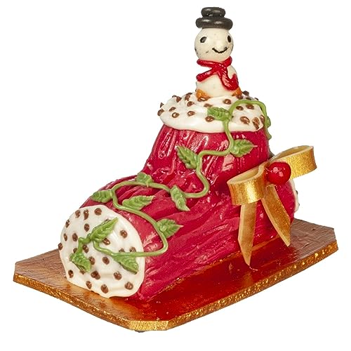 Melody Jane Dolls Houses Poppenhuis Yule Log Cake Rode Feestelijke Kerstviering Voedsel Zoetwaren