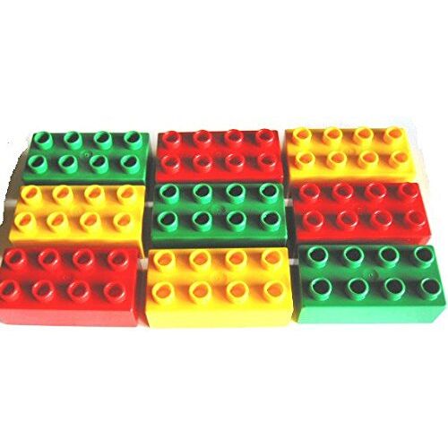 Lego DUPLO 9 stenen met 2x4 noppen (3 geel / 3 rood / 3 groen) 8 stenen