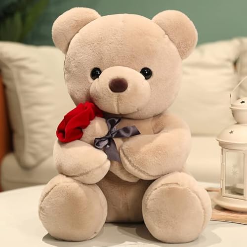 EacTEL Leuke teddybeer met rozen pluche dier pop vriendin verjaardagscadeau romantisch cadeau 23cm 3