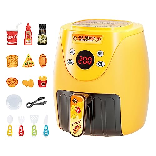 NGUMMS Kinder Airfryer Set, Kleur Veranderende Keukenapparatuur Speelgoed, Keukenapparatuur Speelgoed, Airfryer voor kinderen met speelvoedsel, peuterspeelgoed met muziek, kookspeelgoed voor kinderen