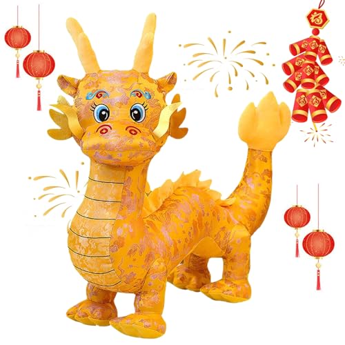 DANC New Year Mascot Dragon Stuffed Toy, Chinese New Year Decorations 2024, Chinese Dragon Plush Doll, 2024 Chinese New Year Dragon Plush Doll, Year of The Chinese Dragon Mascot 2024 (7.8in,Yellow)