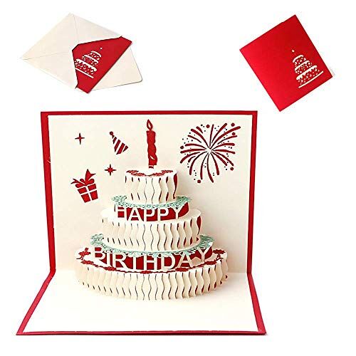 N-A SHAOJUNJIE 3D Verjaardagstaart pop-up Kaart, Ideaal Verjaardagscadeau voor haar en hem of beste vriend, Envelop inbegrepen (Happy Verjaardag)
