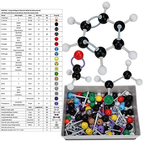ZIXINFEI Organische chemie moleculaire model, set wetenschappelijke chemie atoom, moleculaire modellen, links, onderwijsset anorganische structuren, atom link model voor leraren, studenten, chemielessen (267