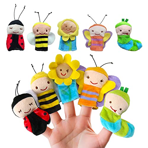 Liwein 5 Stuks Vingerpoppetjes, Vingerpop Handpoppen Set Animal Finger Puppets Dier Vingerpop voor Kinderen en Pluche Dierenvuller Vingerpoppetjes