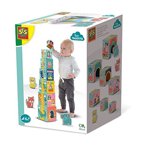 Creative 13142 Stapelen Blokken Toren met Dierlijke Figuren, Multi, One Size