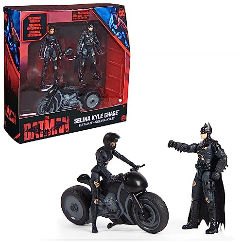 DC Comics DC Batman The Batman 10cm speelset met Batman, Selina Kyle actiefiguren en Selina Kyle-bike incl. Accessoires voor Batman film