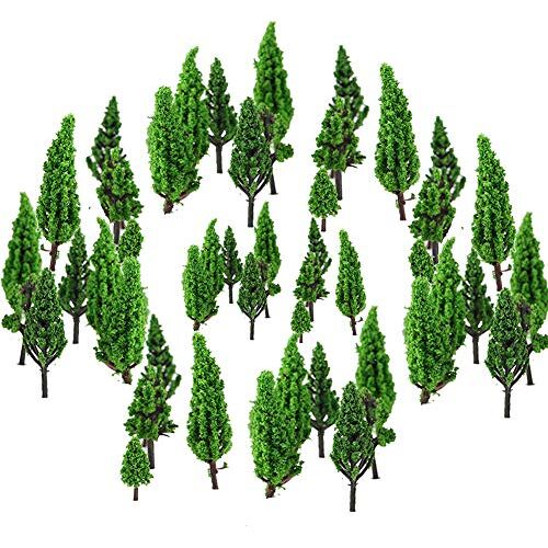 Vegena 50 stuks modelbomen miniatuur, modelbouw bomen H0, trein, bomen, spoorweglandschap, diorama, boom, architectuur, bomen, tafelblad, voor doe-het-zelf landschap, mini-landschapsarchitectuur, natuurlijk groen