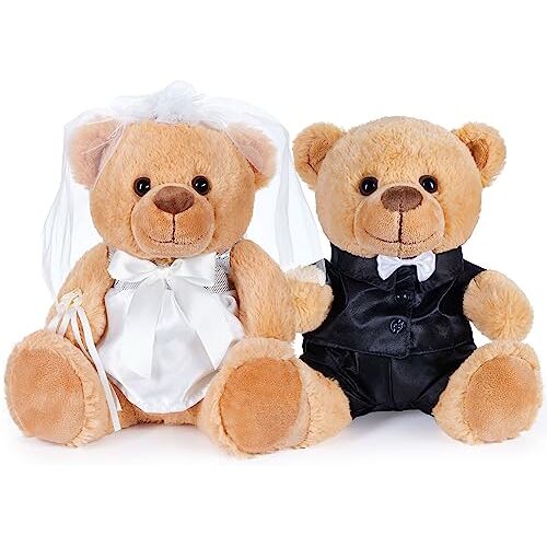 BRUBAKER Teddybeer Huwelijksstel Bruid en Bruidegom Teddy Set Cadeau voor Huwelijk en Verloving Huwelijkscadeau voor Bruidspaar Knuffeldieren met Pak en Bruidsjurk 25 cm