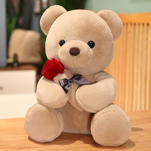 SHAARI Bear Doll Pluche Toy Confession Rose Flower Hug Panda Doll voor Vriendin Wereldwijd Gift-35cm, bruin