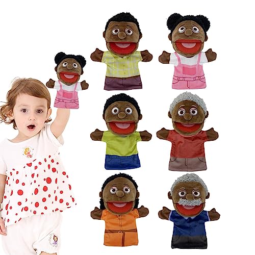 Imtrub Zwarte handpop, 6 stuks multiculturele marionetten voor meisje en jongen, 28cm Puppet Show Black Theatre, School Home Multiculturele handpoppen met beweegbare mond voor verhalen vertellen,