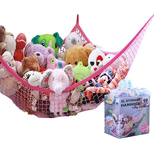 MiniOwls speelgoed opslag hangmat organizer de-dcluttering oplossing & goedkoop idee voor elke kinderkamer (X-Large, Roze)