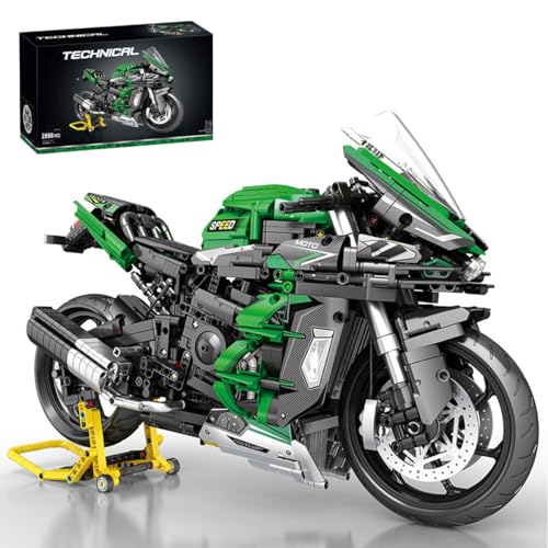 YILETKC Technologie motorfiets bouwstenen voor Kawasaki H2 SX SE, 2088 stuks 1:5 klembouwstenen technologie super motorfiets, technologie racemotor bouwspeelgoed, cadeau voor volwassenen en kinderen Kerstmis