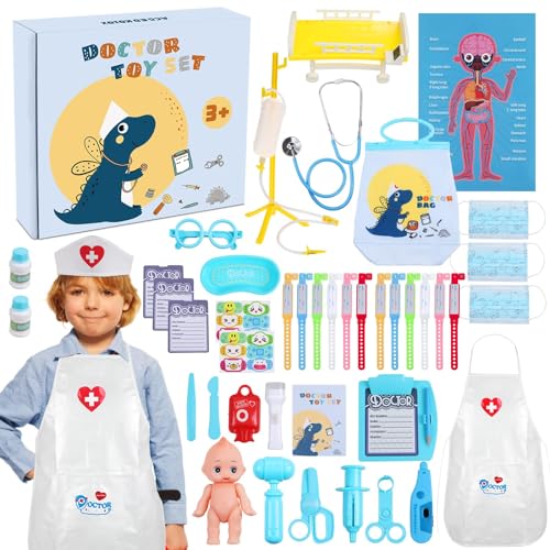 Anpro Dokterskoffer voor kinderen, 43 stuks, dokterskoffer voor jongens, medische kit, fantasiespeelgoed, cadeau voor kinderen vanaf 3 jaar