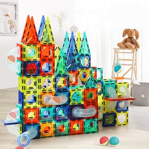 BAWUTZ Magnetische bouwstenen, 42 stuks magnetische constructie, speelgoed, magnetische blokken, bouwstenenset, bouwblokken, cadeau voor jongens meisjes, orbitale blokken, spoorbouw (73 stuks)