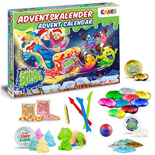 CRAZE Magic Slime adventskalender voor kinderen, kerstkalender met slijm voor meisjes en jongens, speelgoedkalender, kinderslijm