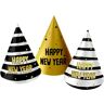 Folat 63752 Partyhoedjes BlackGold HNY-10 cm-6 stuks oudejaarsavond decoratie, nieuwjaar oudejaarsavond decoratie, gelukkig nieuwjaar, meerkleurig